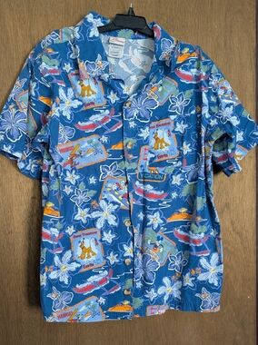 Vintage Disney Blue Hawaiian Print Short-Sleeve Shirt